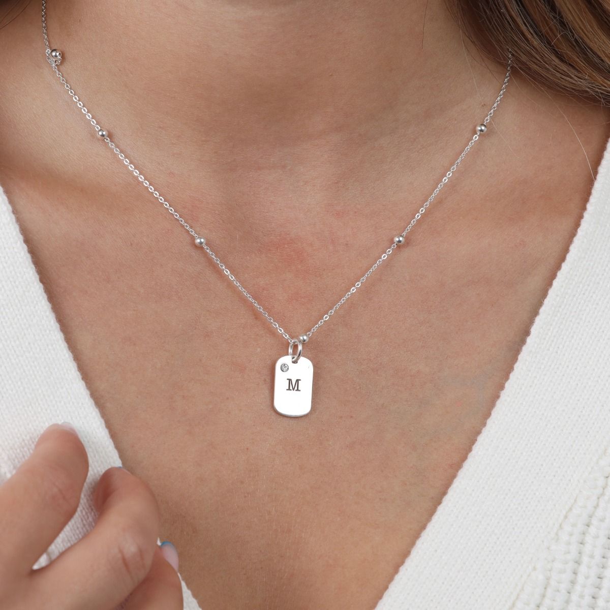Tag Initial Diamond Necklace [Sterling Silver]
