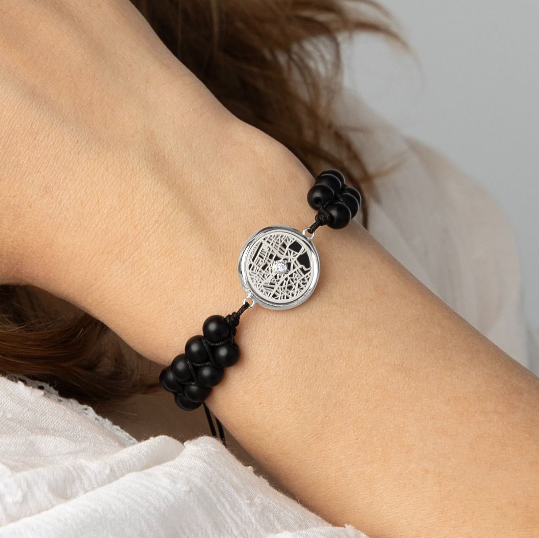 Black Onyx Silhouette Map Bracelet [Sterling Silver]