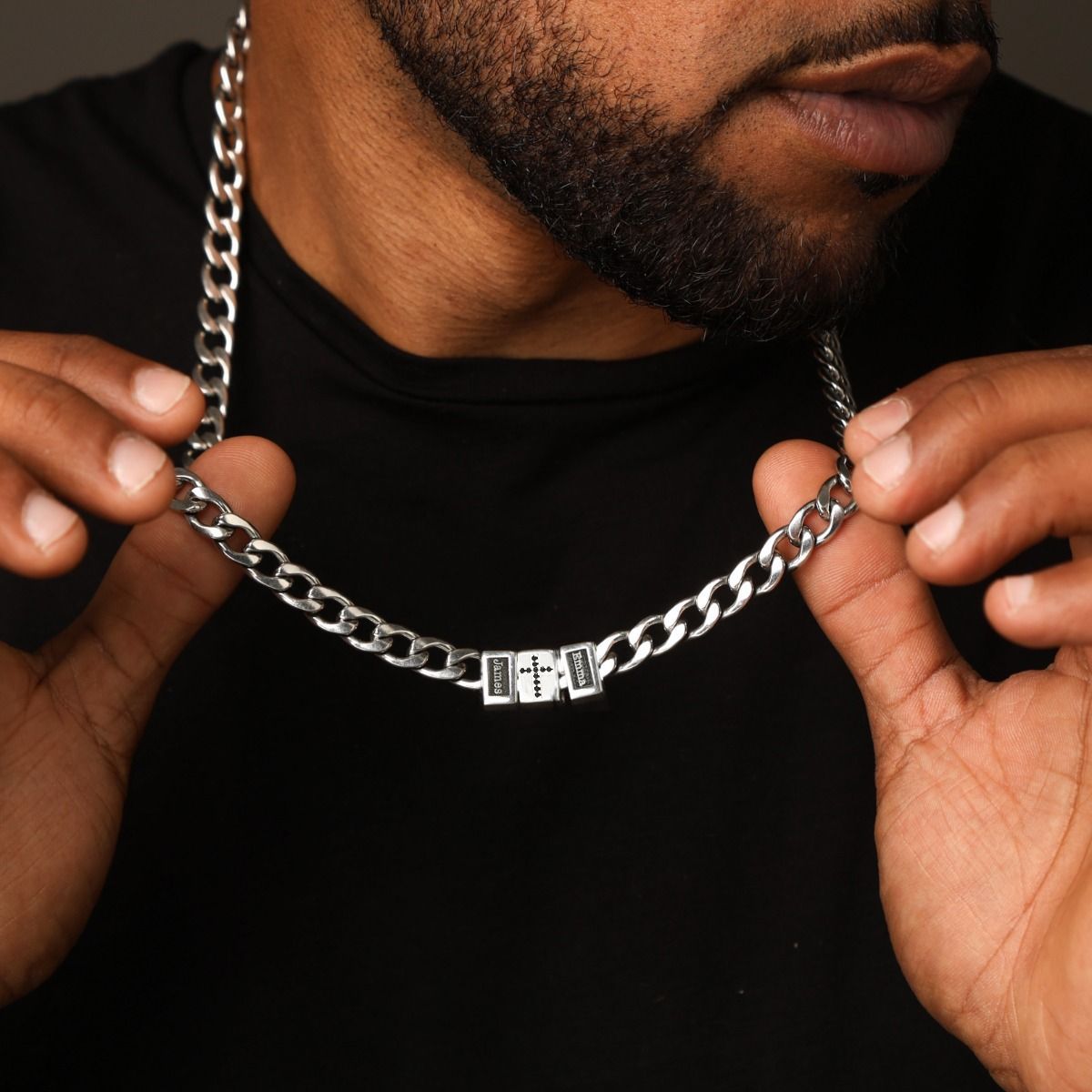 Diamond Cross Cuban Link Chain With Names