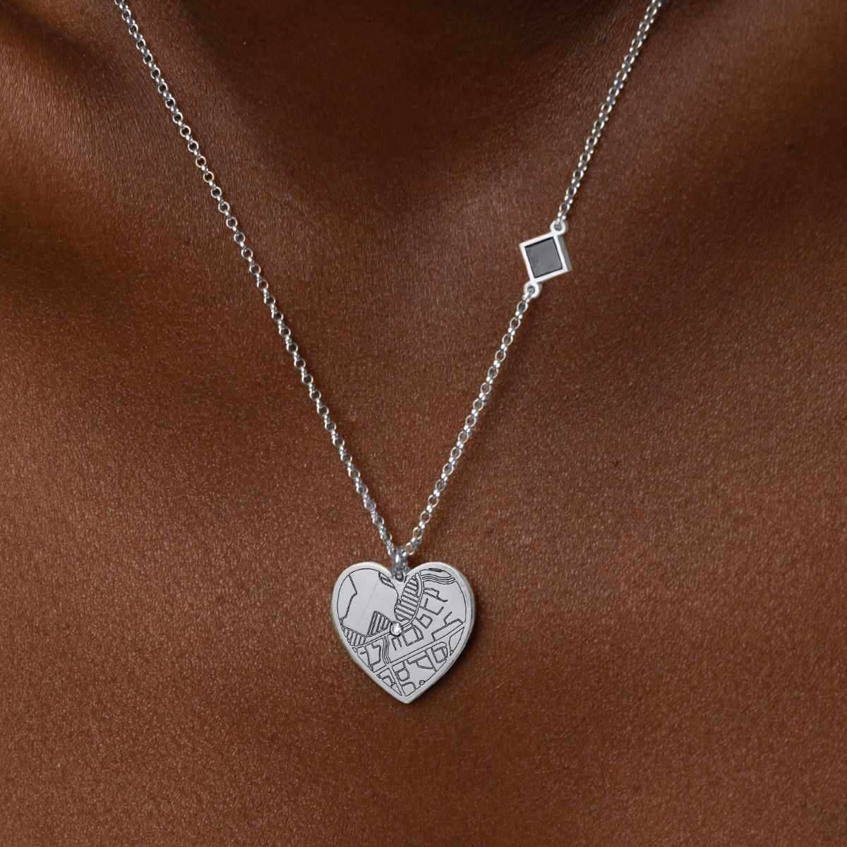 Ties of Heart Engraved Map Necklace with Nano Bible [Sterling Silver]