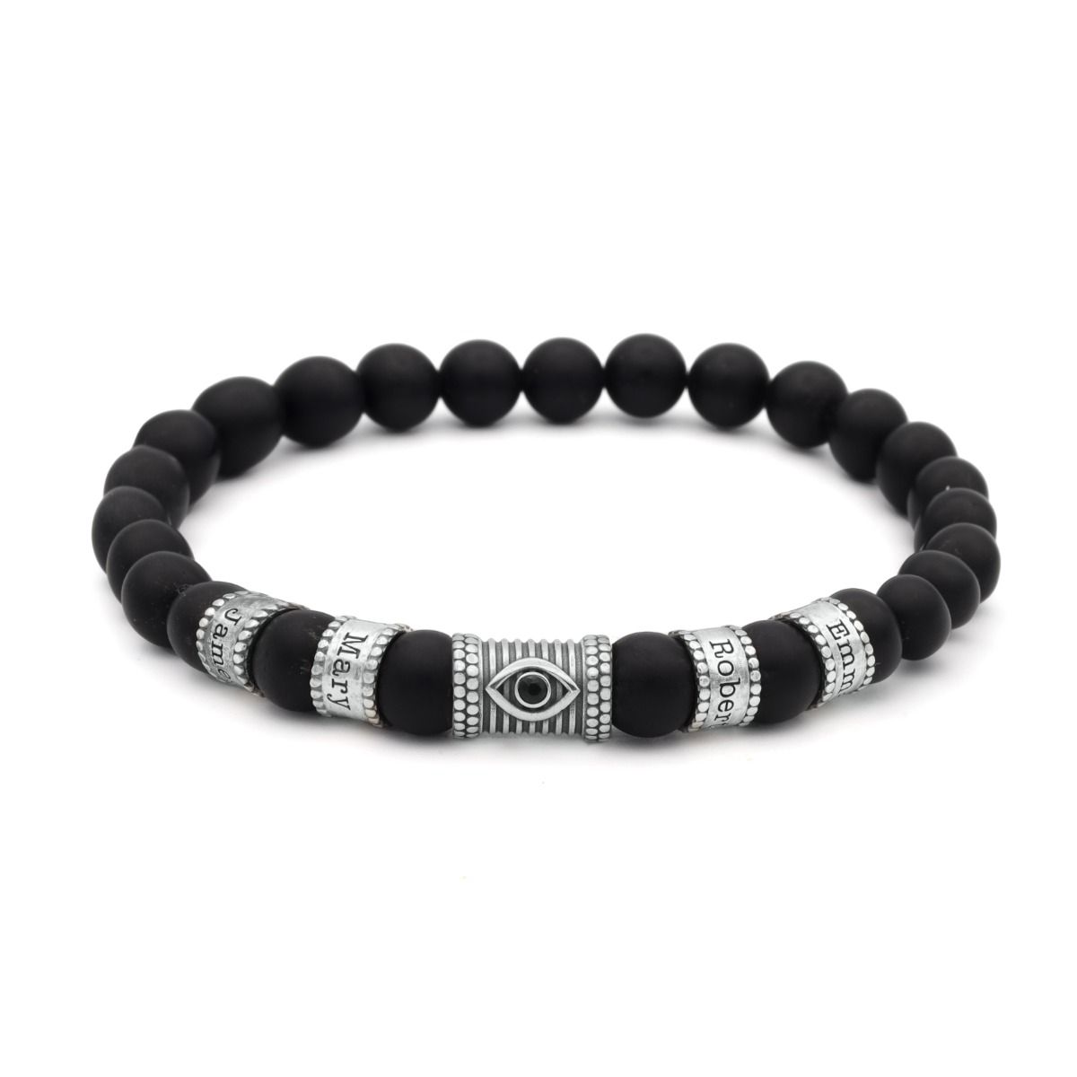 Evil Eye Women Name Bracelet with Black Onyx Stones