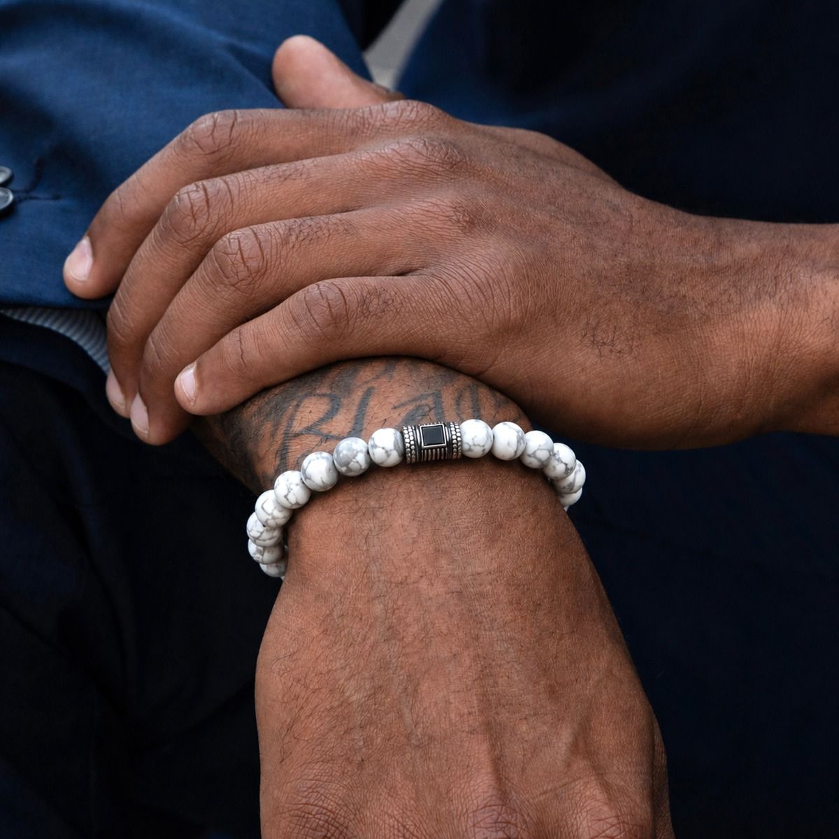 Howlite Men Bracelet with Nano Bible 