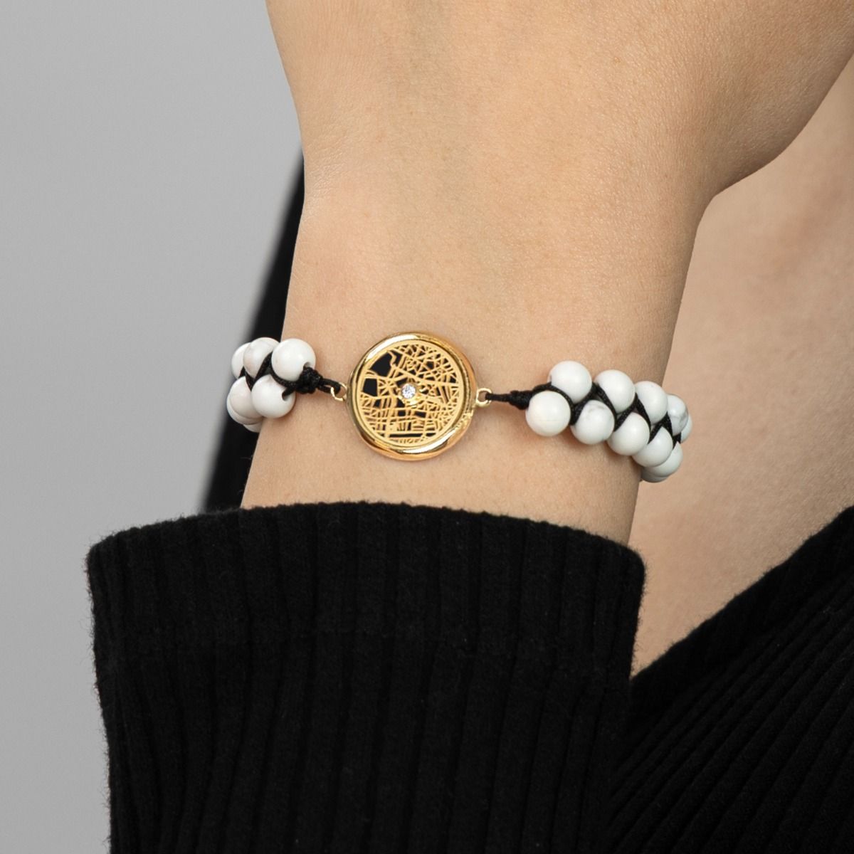 Howlite Silhouette Map Bracelet [18K Gold Vermeil]