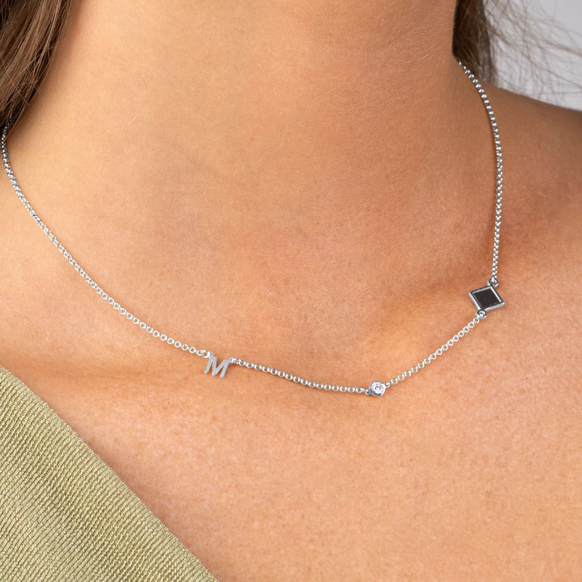 Maria Diamond Initial Necklace with Nano Bible [Sterling Silver]