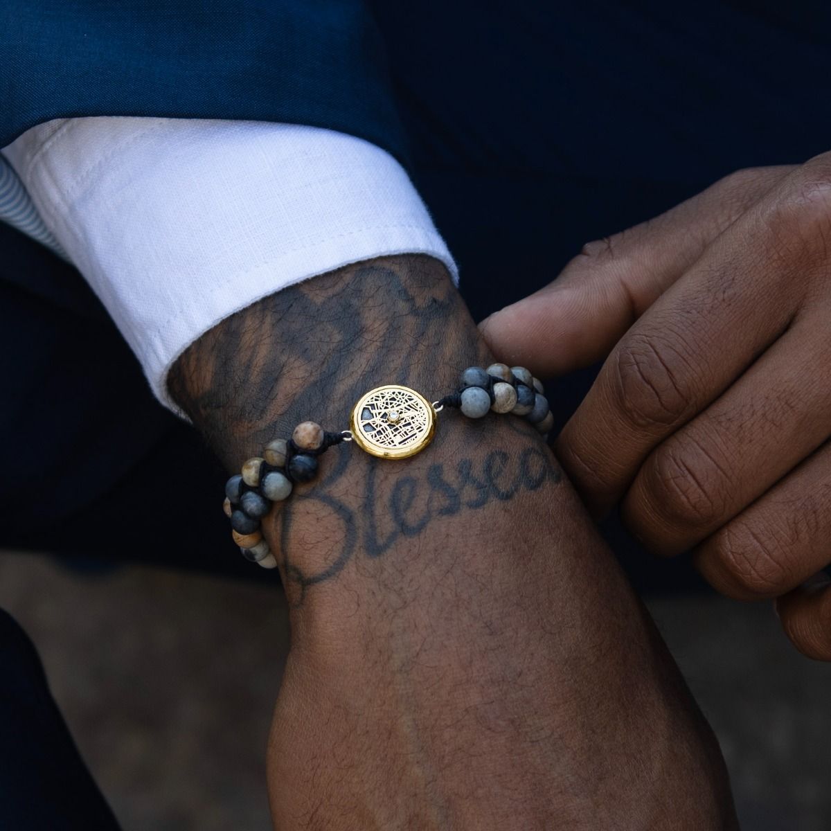 Picasso Jasper Silhouette Map Men Bracelet [18K Gold Vermeil]
