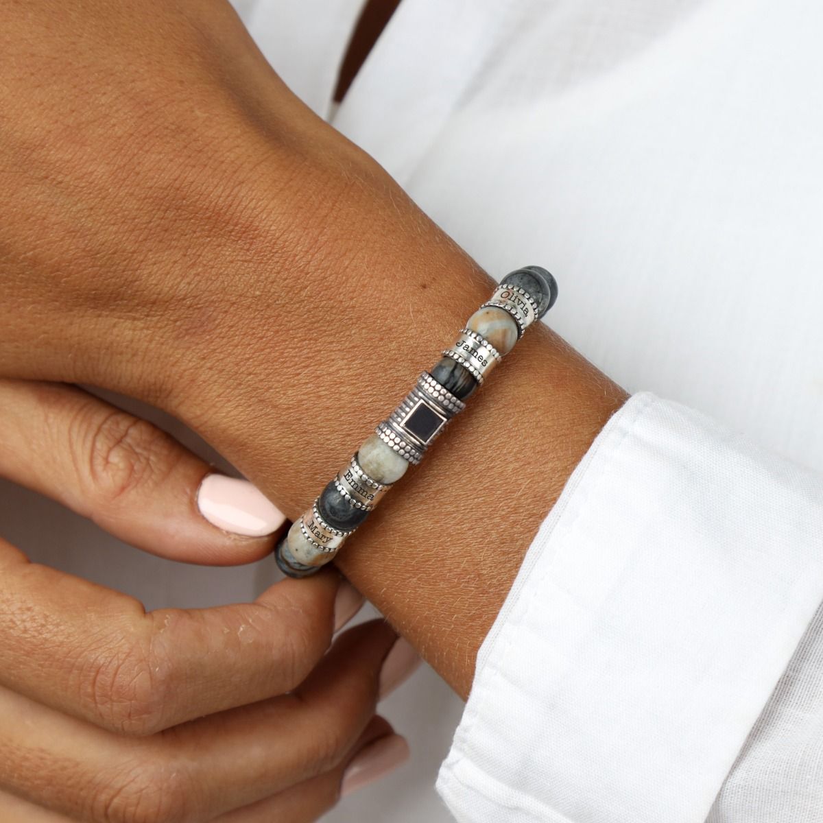 Picasso Jasper Women Name Bracelet with Nano Bible [Silver]