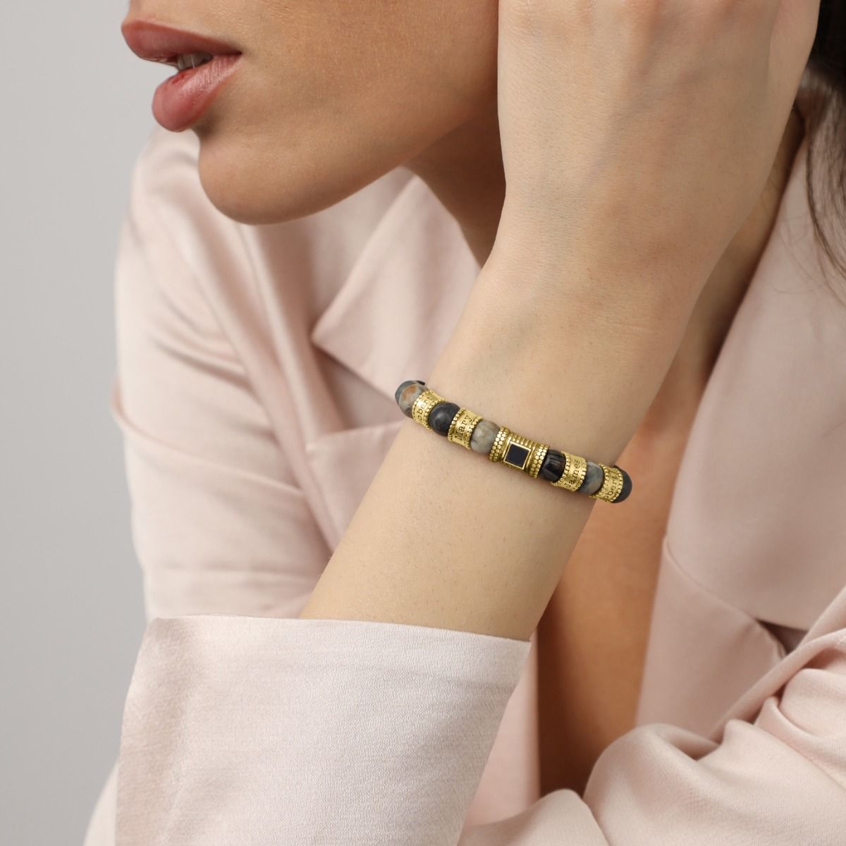 Picasso Jasper Women Name Bracelet with Nano Bible [18K Gold Vermeil]