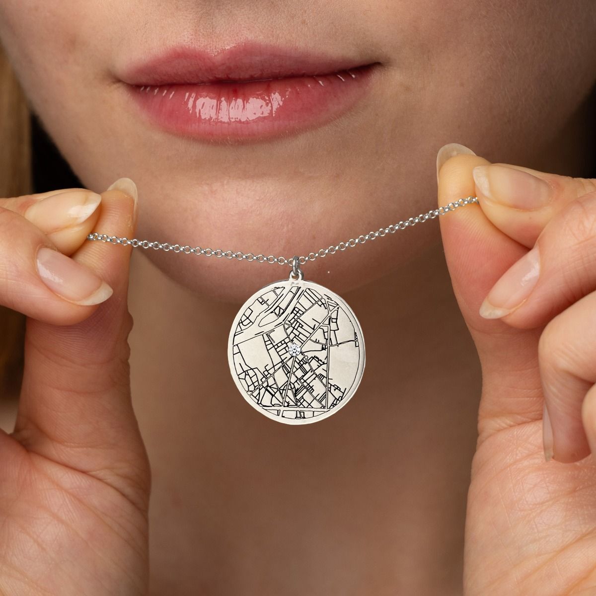 Precious Spot Engraved Map Necklace [Sterling Silver]