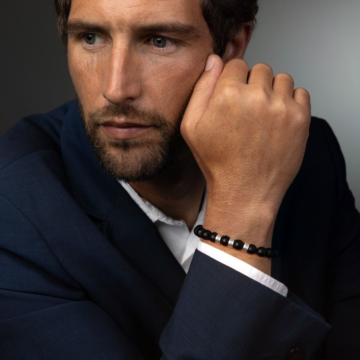 Serene Black Onyx Men Name Bracelet 