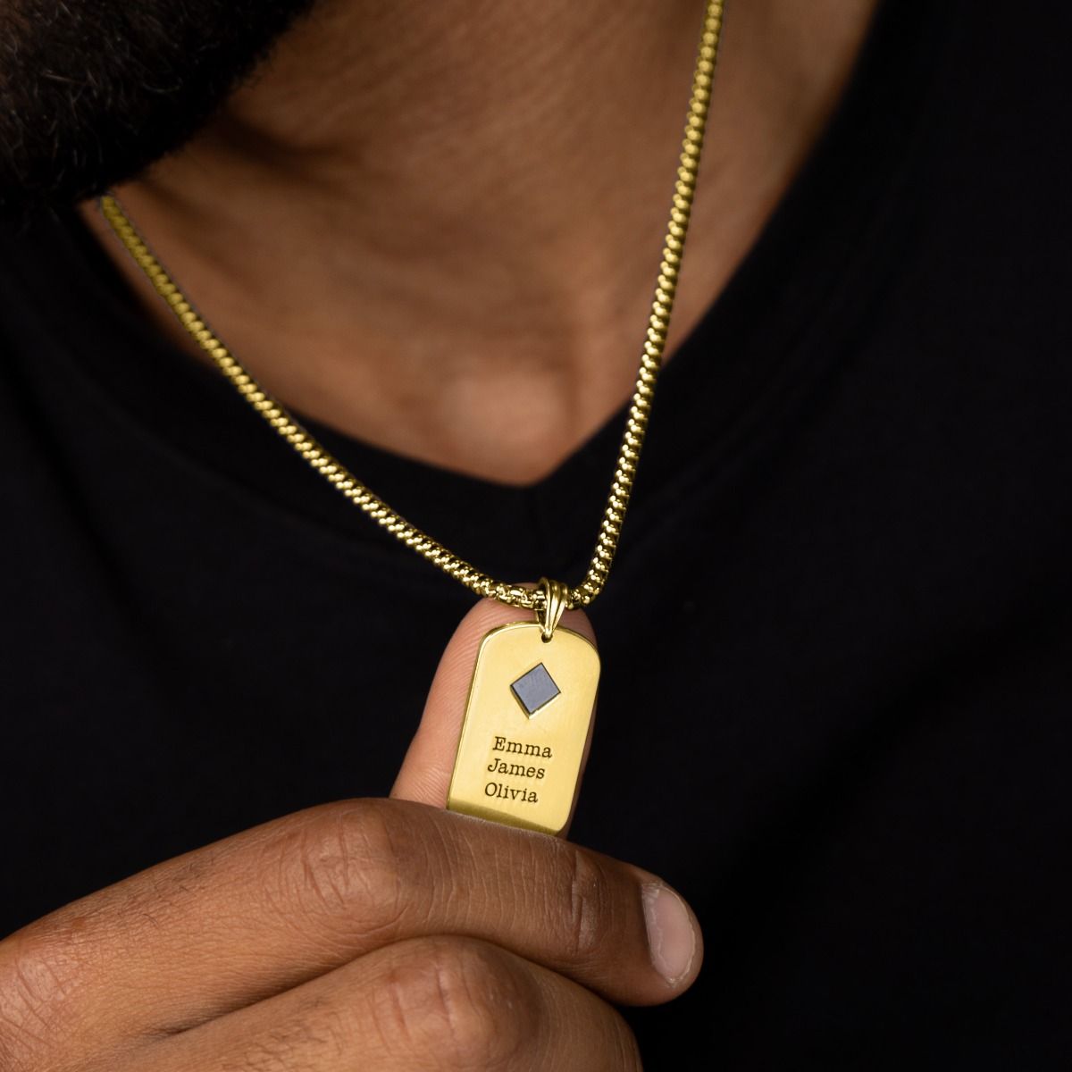 Engraved Tag Necklace for Men with Nano Bible - 18K Gold Vermeil