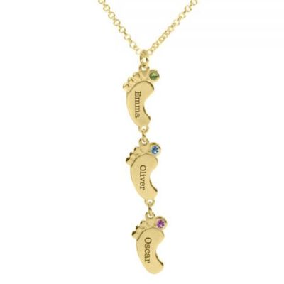Footsteps Name and Birthstone Necklace