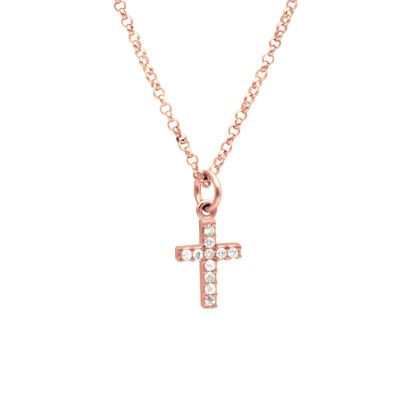 Crystal Cross Necklace [Rose Gold Plated]