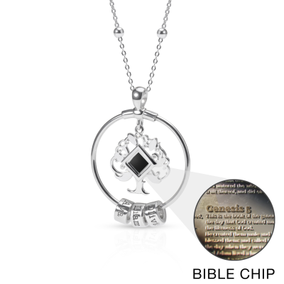 Family Tree Name Necklace With Nano Bible [Sterling Silver]