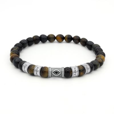 Green Tiger Evil Eye Men Name Bracelet - Stretchy Bracelet