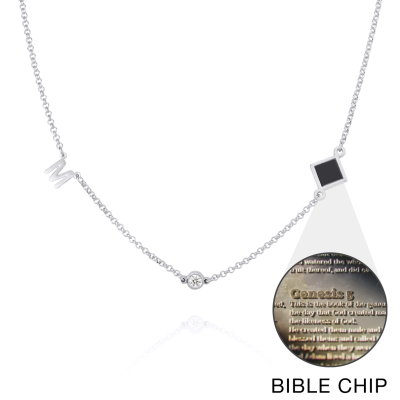 Maria Diamond Initial Necklace with Nano Bible [Sterling Silver]
