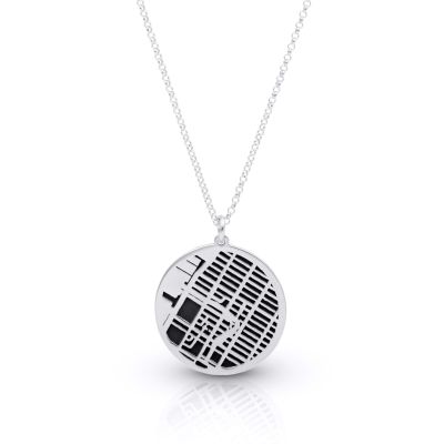Memories Circle Silhouette Map Necklace [Sterling Silver]