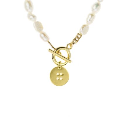 Round Braille Initial Pearl Necklace