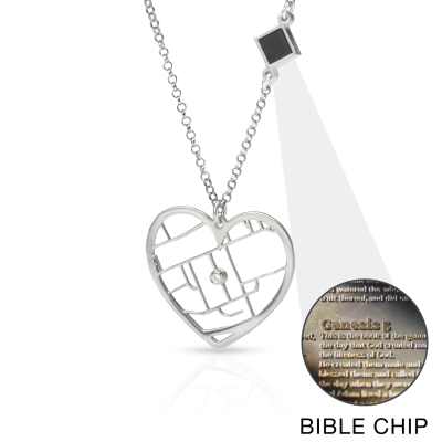 Ties of Heart Map Necklace with Nano Bible [14 Karat White Gold]