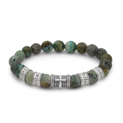 Cross Men Name Bracelet with Turquoise Stones