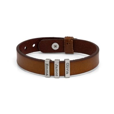 Wanderer's Journey Men Name Bracelet - Brown Leather