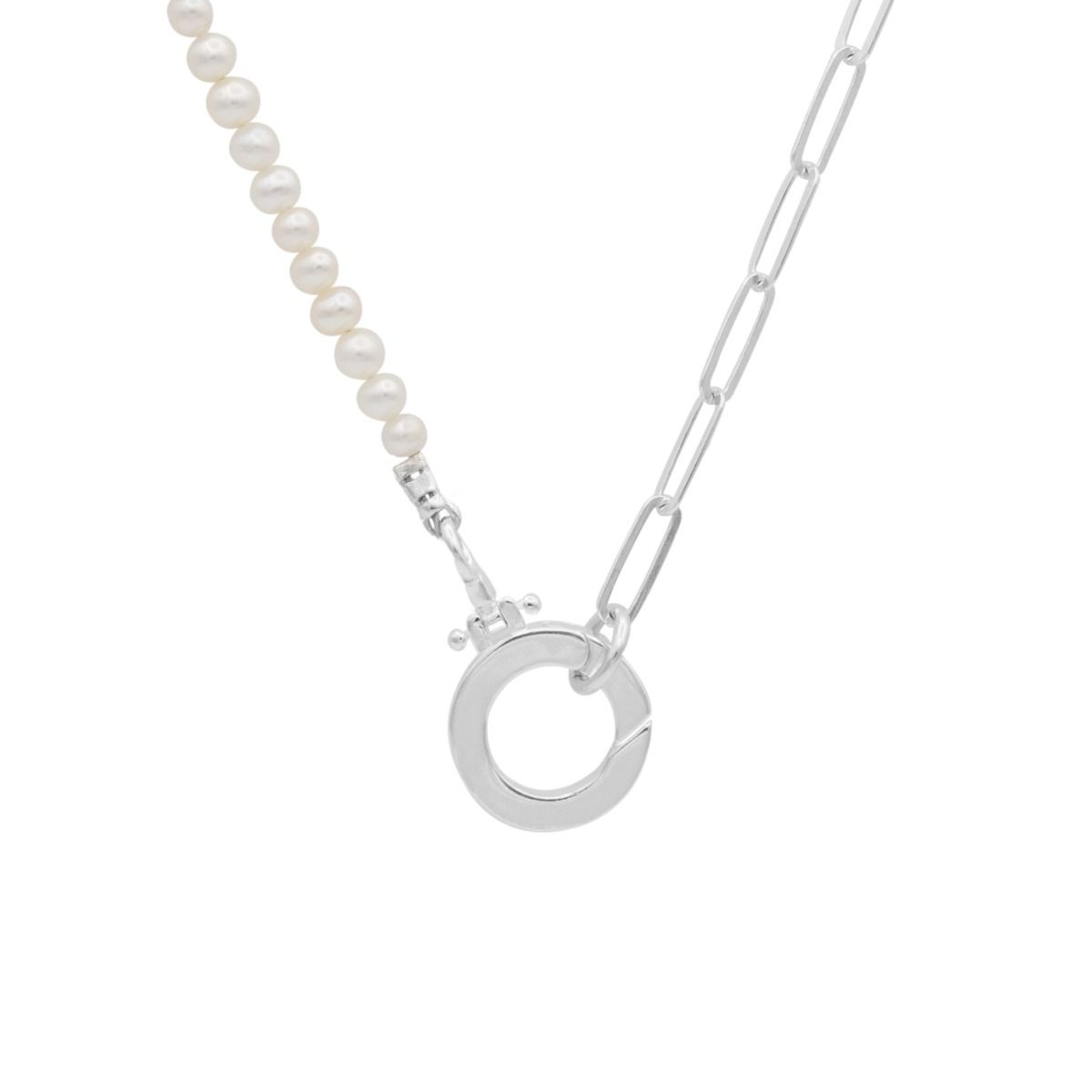 Family Circle Paperclip & Pearl Necklace (Silver) - Braillo
