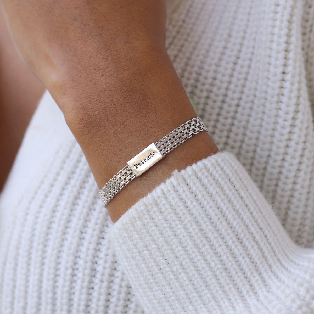 Silver Diamond-Cut Star Herringbone Bracelet – Bijou Jewellery