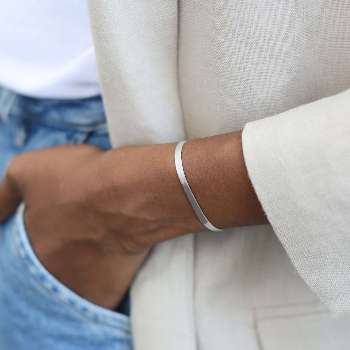 Silver herringbone bracelet deals