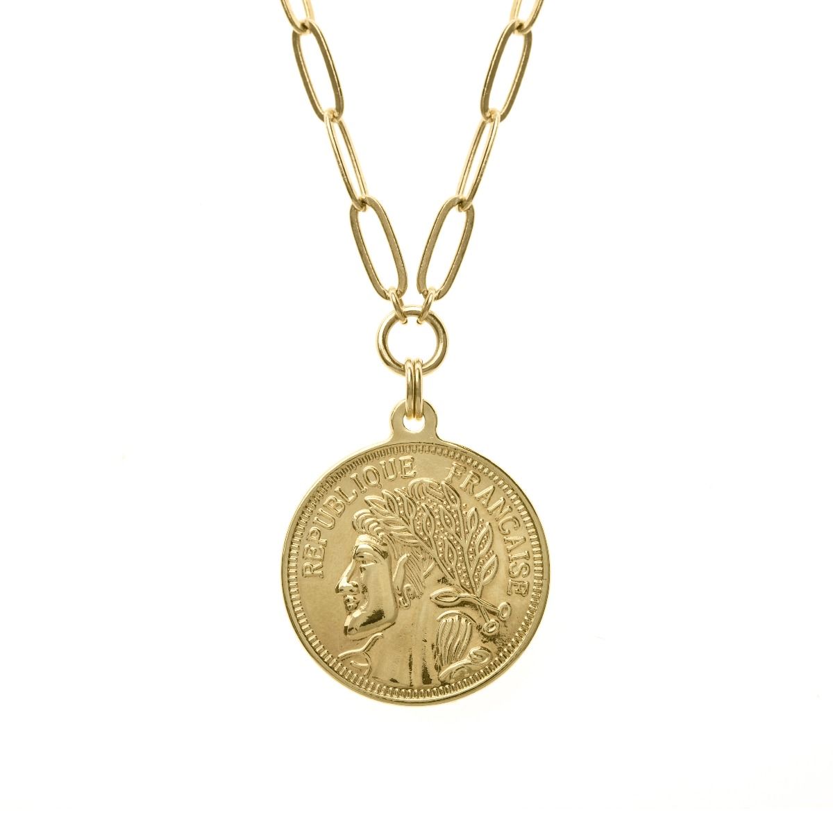 1980s Dauplaise Gold French Coin Style Necklace