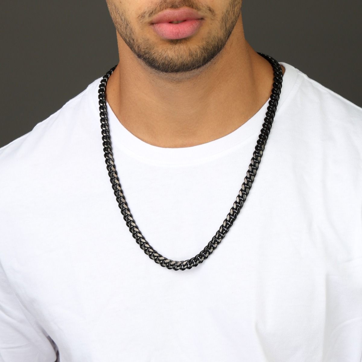 Men's Heavy 11mm Black Stainless Steel Cuban Link Chain Necklace – 30 Inch