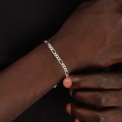 Figaro Chain Bracelet with Custom Nameplate [Sterling Silver] - 3MM