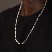 Figaro Chain Necklace with Custom Nameplate [Sterling Silver] - 5MM