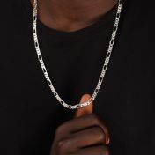 Figaro Chain Necklace with Custom Nameplate [Sterling Silver] - 5MM
