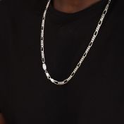 Figaro Chain Necklace with Custom Nameplate [Sterling Silver] - 5MM