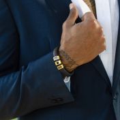 Black Leather Men Name Bracelet with Nano Bible - 18K Gold Vermeil