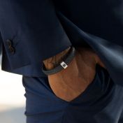 Black Leather Men Bracelet with Nano Bible - Sterling Silver