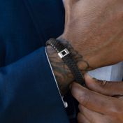 Black Leather Men Bracelet with Nano Bible - Sterling Silver