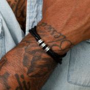 Men Leather Bracelet with Engraved Beads in Sterling Silver