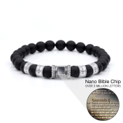 Black Onyx Men Name Bracelet With Nano Bible [Silver]