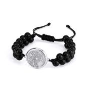 Black Onyx Engraved Map Bracelet [Sterling Silver]