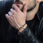 Black Onyx Men Name Bracelet With Nano Bible [18K Gold Plated]