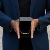 Black Onyx Men Name Bracelet With Nano Bible [18K Gold Plated]