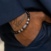 Black Onyx Men Name Bracelet With Nano Bible [Silver]