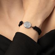 Black Onyx Engraved Map Bracelet [Sterling Silver]