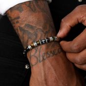 Black Silver Cross Men Name Bracelet with Green Tiger Eye Stones