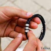 Men Separated Name Black Bracelet in Silver