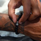 Black Onyx Men Bracelet With Nano Bible