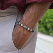 Compass Men Name Bracelet with Green Tiger Eye Stones