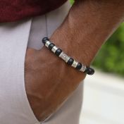 Compass Men Name Bracelet with Black Onyx Stones