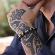 Compass Men Name Bracelet with Black Onyx Stones