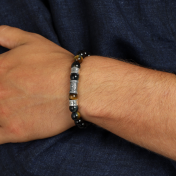 Compass Men Name Bracelet with Green Tiger Eye Stones